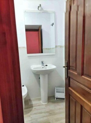 Shower, bidet, towels, soap