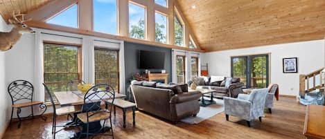 Smart TV, chimenea y libros