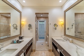 Bathtub, hair dryer, towels