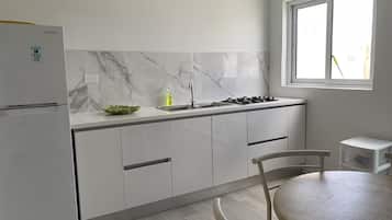 Frigorífico, microondas, horno y placa de cocina