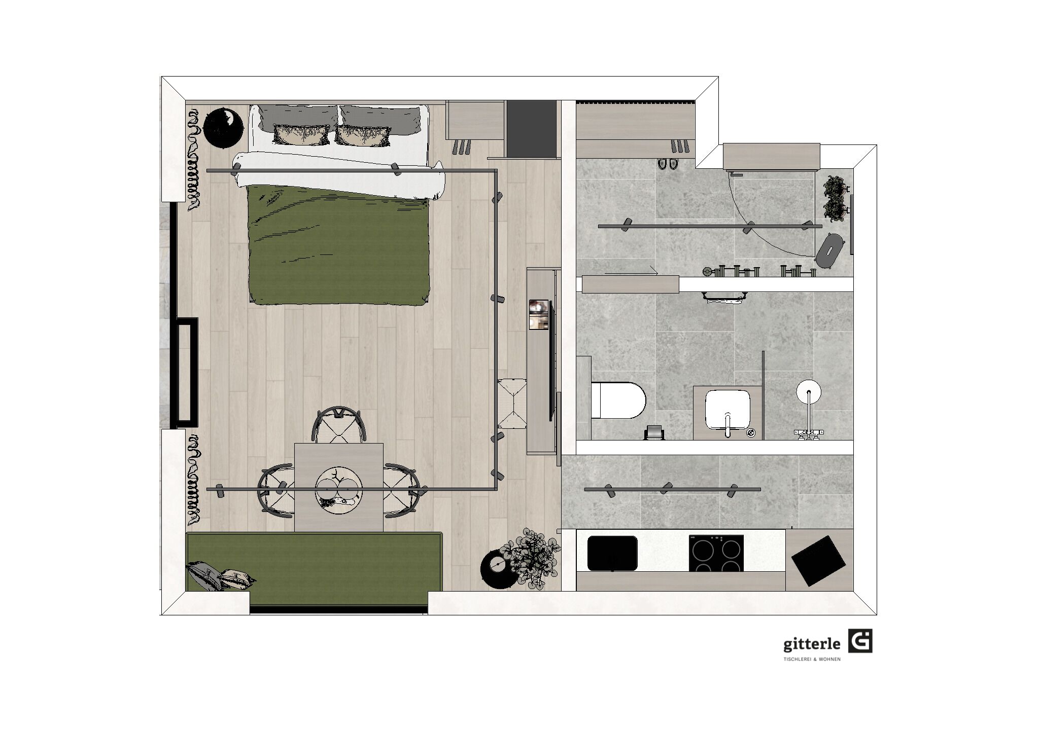 Studio, eigenes Bad (Studio S mit Balkon/Garte) | Grundriss