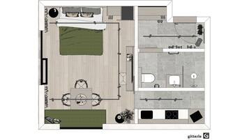 Studio, eigenes Bad (Studio S mit Balkon/Garte) | Grundriss