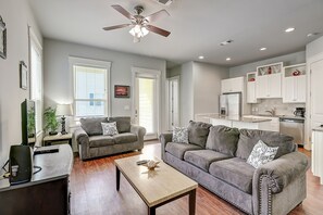 TV, DVD player, books, video library