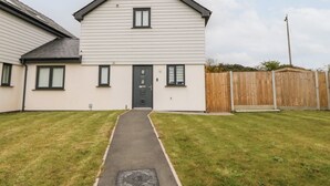 A two-story house with a front door, a small window, and a pathway leading to the entrance. - 11 Parc Delfryn (Brynteg)