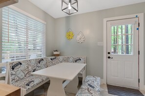 Combined shower/tub, hair dryer, towels, soap