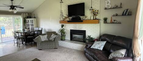 スマートテレビ、暖炉、DVD プレーヤー、書庫