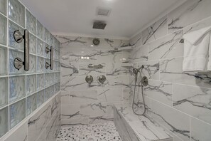 Bathtub, hair dryer, towels