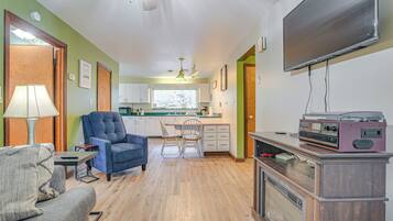 TV, fireplace, video games, DVD player