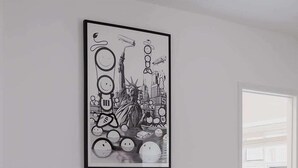 A room with a black and white cityscape artwork on the wall, a small table with two black chairs, and a white door. - Grade II Listed Flat with Modern Touches Sleeps 2 (Norwich)