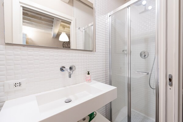 Douche, sèche-cheveux, shampoing, papier toilette