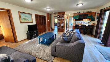 TV, DVD player, ping pong, books