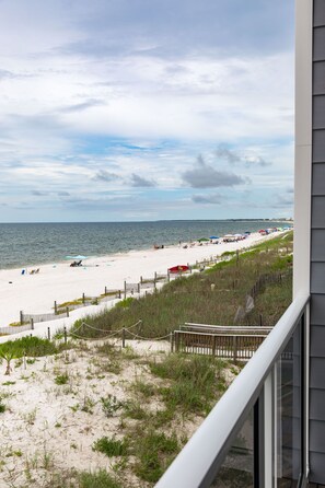 On the beach, sun-loungers, beach towels