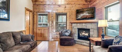 TV, fireplace, offices