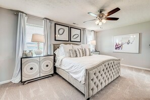 4 bedrooms, desk, iron/ironing board, travel cot