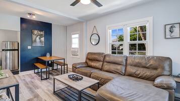 Smart TV, fireplace, music library, video library