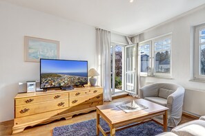 TV, DVD player, ping pong, books