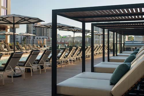 Outdoor pool, sun loungers