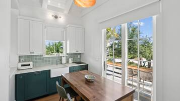 Fridge, microwave, dishwasher, coffee/tea maker