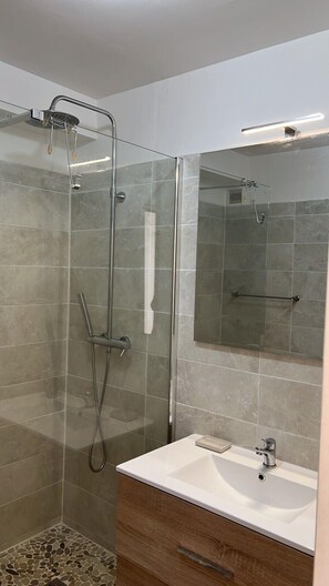 シャワー、ヘアドライヤー、タオル