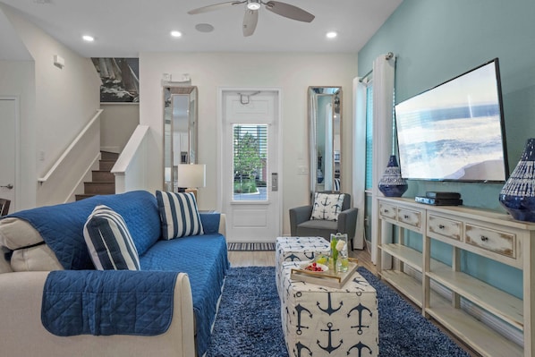 House, Multiple Beds, Hot Tub, Garden View (Get Happy) | Living area | 42-inch flat-screen TV with digital channels