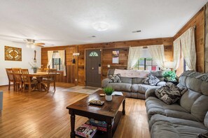 House, Multiple Beds, Patio, Pool View (The Cozy Cottage Getaway) | Living area | 42-inch flat-screen TV with digital channels - The Cozy Cottage Getaway - Private Pool & Hot Tub (Kirbyville)