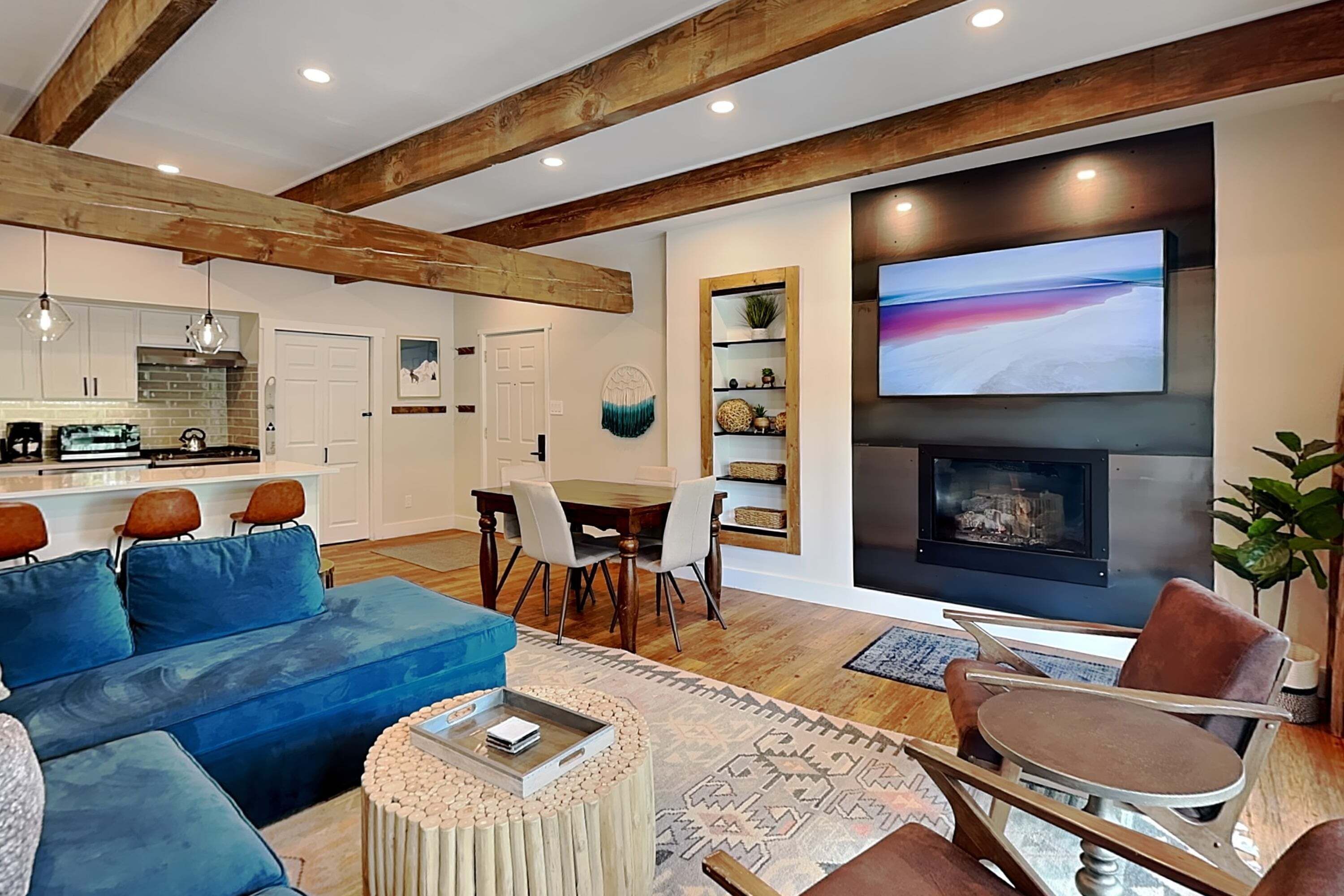 TV, fireplace, DVD player, video library