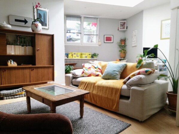 Smart TV, DVD player, books, music library