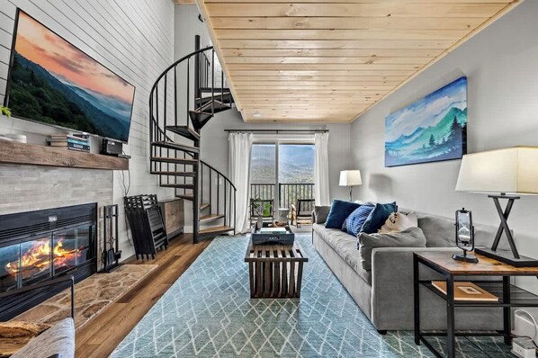 TV, fireplace, offices