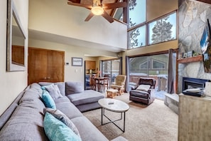 House, Multiple Beds, Hot Tub, Mountain View (Cold Creek Chalet) | Living area | 42-inch flat-screen TV with digital channels, fireplace - Cold Creek Chalet - Hot tub & Movie Room (South Lake Tahoe)