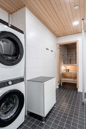 Panoramic Apartment | Bathroom | Shower, hydromassage showerhead, hair dryer, bidet - Stunning Views 2BR Apt with Sauna & Best Location (Tampere)