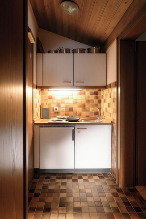 Fridge, microwave, stovetop, coffee/tea maker - Small attic apartment with south-facing balcony and mountain view (Reit im Winkl)