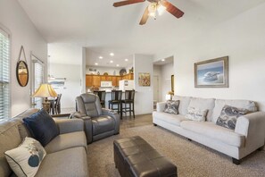 Cabin, Multiple Beds, Patio, Garden View (Bounty of Birdie Lane) | Living area | 40-inch flat-screen TV with digital channels, fireplace