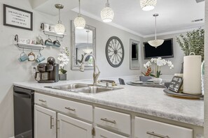 Condo, 1 King Bed with Sofa bed, Patio, Golf View (Clubhouse Bungalow) | Private kitchen | Coffee/tea maker
