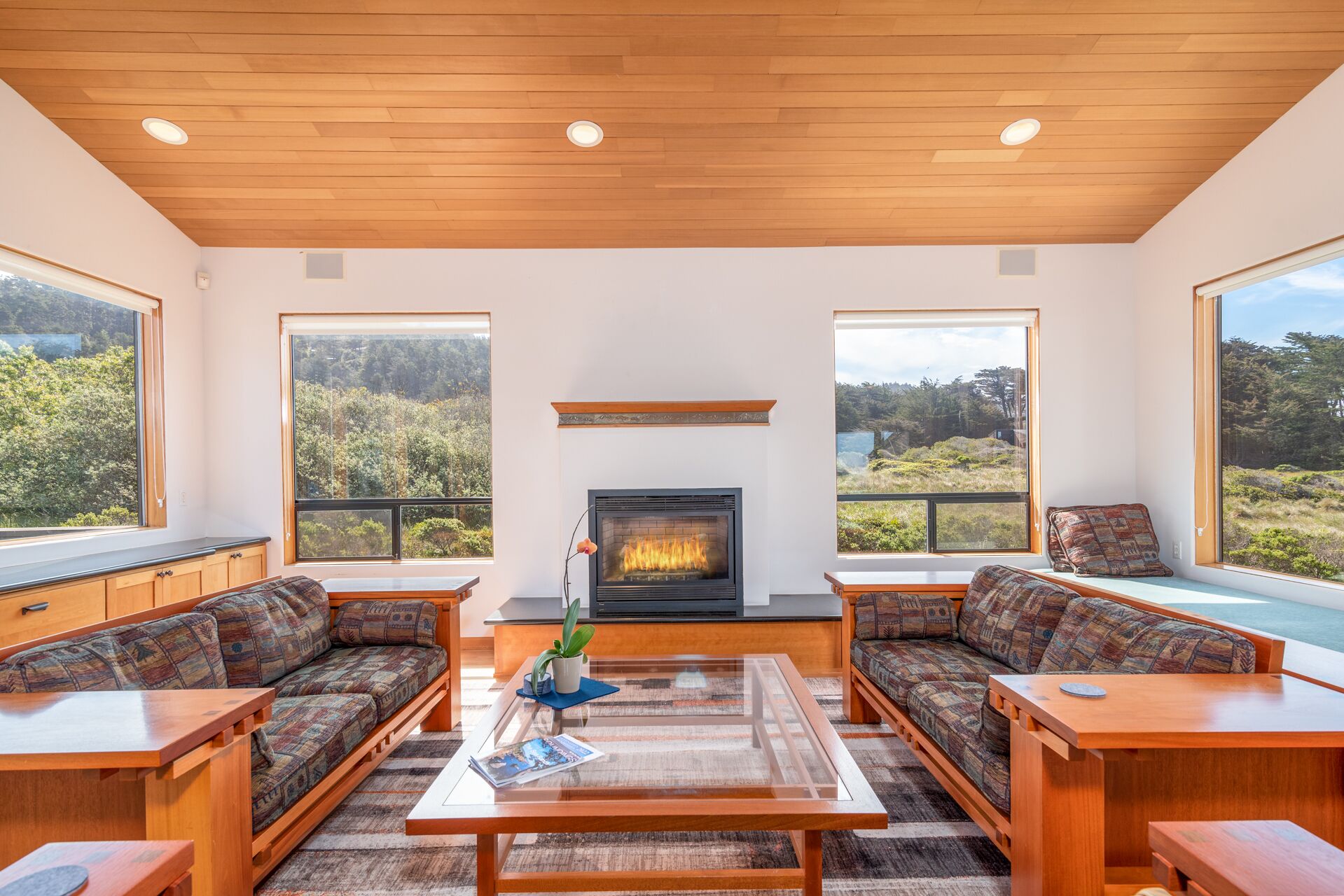 Casa, varias camas, hidromasaje, vista al océano | Sala de estar | Televisión y chimenea 