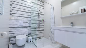 Family Villa, Multiple Bedrooms, Mountainside (Pool Villa Luxoria Trebesin) | Bathroom | Shower, hair dryer, towels, soap
