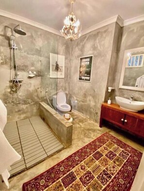 Shower, bathrobes, towels, soap - Double En-Suite room in Amans Luxury Villa with private pool (Moshi)