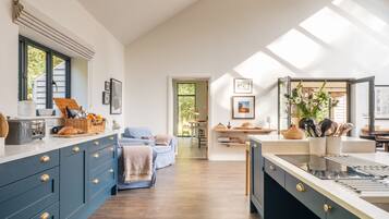 Fridge, oven, dishwasher, high chair