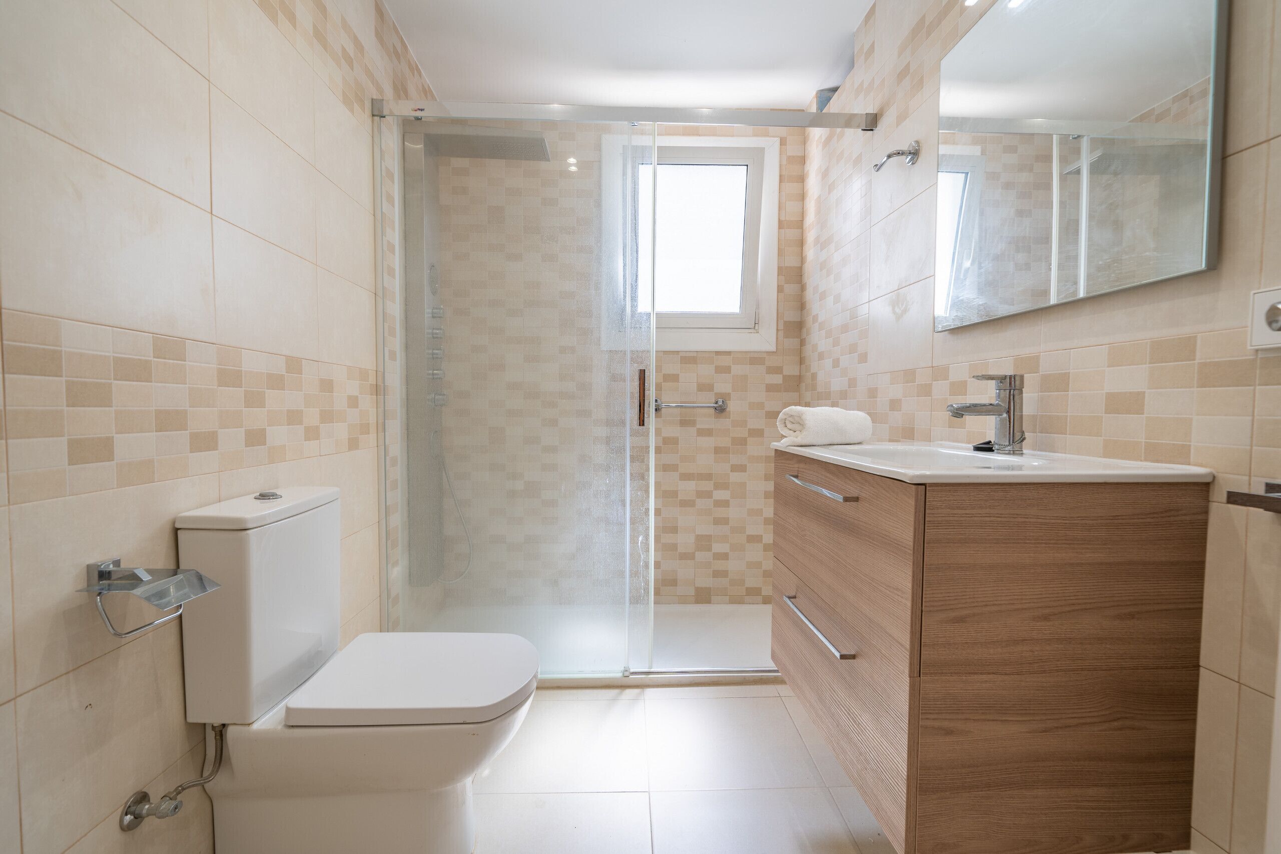 Ducha, secador de pelo y toallas
