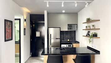 Luxury Apartment | Private kitchen | Mini-fridge, microwave, toaster, coffee grinder