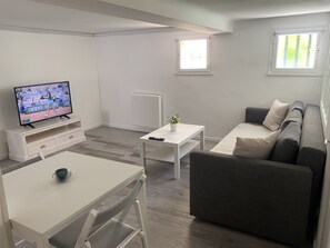 TV connectée, cheminée, livres