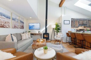 Smart TV, fireplace, stereo