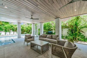 Terrace/patio - Home with Waterslide, Heated Pool, Spa, Rooftop, Steps to Beach! - Sea The Light (Lido Key)