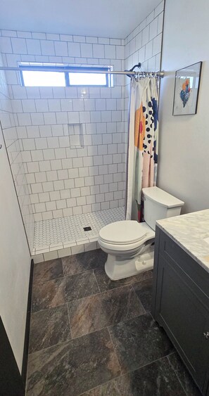 Bathtub, hair dryer, towels, soap