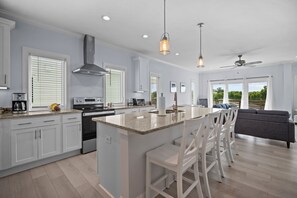 Fridge, microwave, oven, stovetop - Modern Single Family Home 5 minute walk to the Beach! Linens Included! (Carolina Beach)