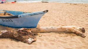 Una barca con il numero B42489 su una spiaggia sabbiosa.