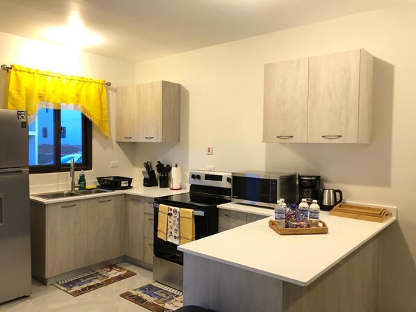 Frigorífico, microondas, horno y placa de cocina