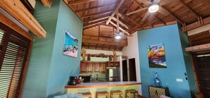 Fridge, microwave, oven, stovetop - Breezy Beach Bungalow, Pool, Bar & Grill, Private Resort (Roatan)