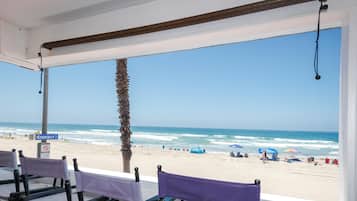 On the beach, beach towels