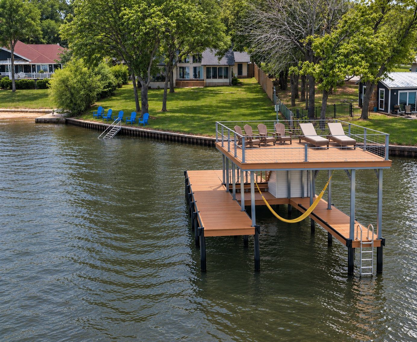 This is the view of our home from the water. We have a beautiful double dock.