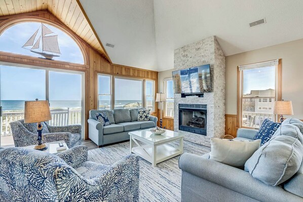 TV, fireplace, table tennis - What the Shell | Oceanfront | Private Pool, Hot Tub, Community Pool (Corolla)